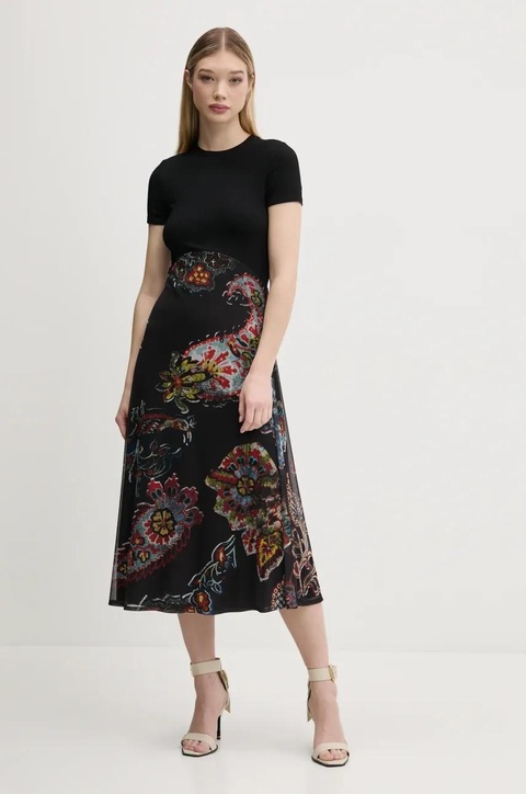 Desigual sukienka PAISLEY MESH_LACROIX kolor czarny midi rozkloszowana 25SWVK32 - zdjęcie produktu nr 2
