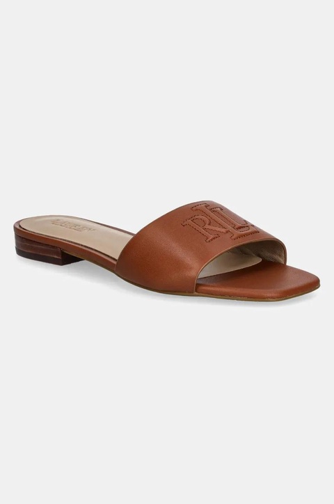 Lauren Ralph Lauren klapki skórzane Everley Sld damskie kolor brązowy 802959142002 - zdjęcie produktu nr 1