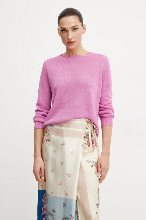 Weekend Max Mara sweter lniany damski kolor różowy lekki 2515361052600 - zdjęcie produktu nr 1