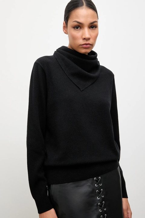 Answear.LAB sweter z wełny merino z apaszką damski kolor czarny lekki - zdjęcie produktu nr 1
