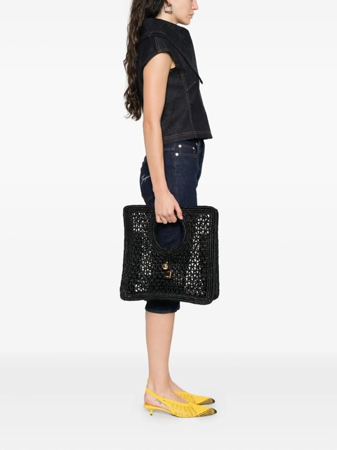 Jacquemus circular-handle raffia tote bag - Black - zdjęcie produktu nr 2