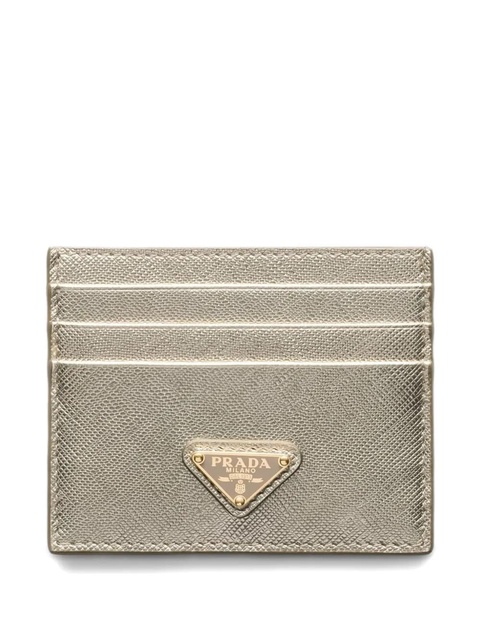 Prada triangle logo leather card holder - Gold - zdjęcie produktu nr 1
