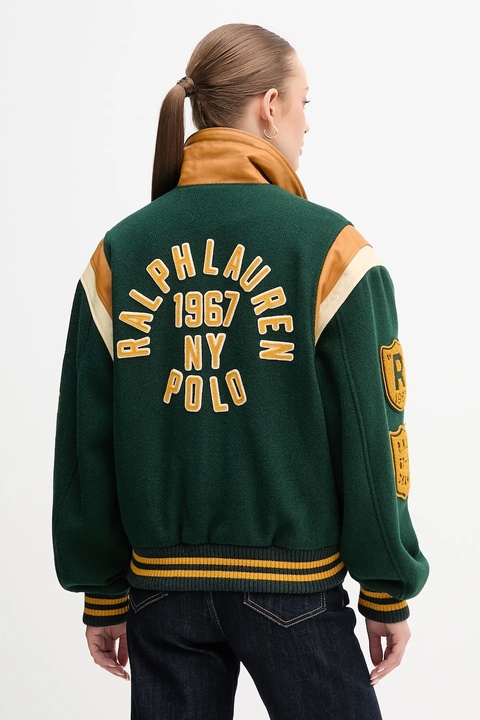 Polo Ralph Lauren kurtka z dodatkiem wełny kolor zielony przejściowa 211971014 - zdjęcie produktu nr 1
