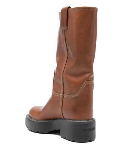 Miu Miu 50mm logo leather boots - Brown - zdjęcie produktu nr 2