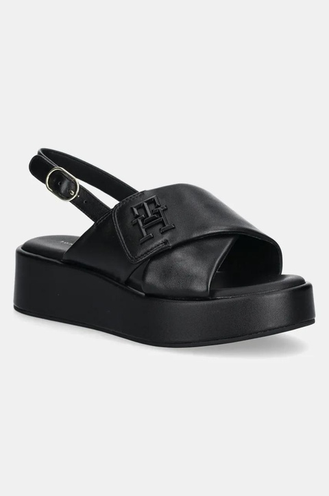 Tommy Hilfiger sandały skórzane TH LOGO HW PADDED LEATHER SANDAL damskie kolor czarny na platformie FW0FW08808 - zdjęcie produktu nr 1