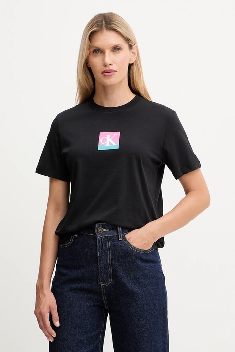 Calvin Klein Jeans t-shirt bawełniany damski kolor czarny LV047D874G - zdjęcie produktu nr 1