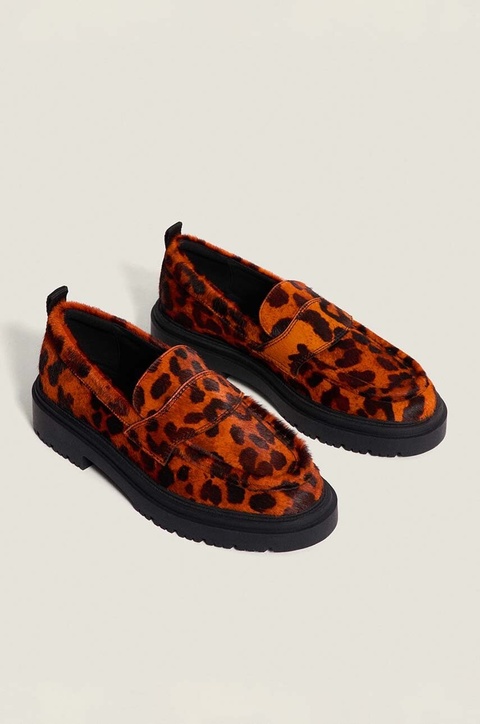 Hoff mokasyny skórzane LEOPARD NARANJA damskie kolor pomarańczowy na płaskim obcasie 22428001 SCHOOL - zdjęcie produktu nr 1