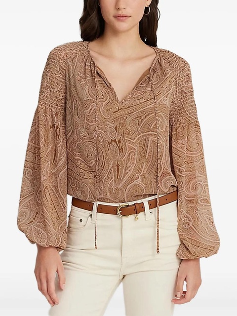 Lauren Ralph Lauren printed balloon-sleeve blouse - Brown - zdjęcie produktu nr 2