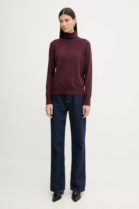 Marc O'Polo sweter damski kolor bordowy lekki z golfem 5000007462 - zdjęcie produktu nr 2