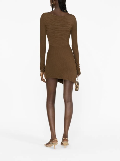 The Attico asymmetric ribbed-knit minidress - Brown - zdjęcie produktu nr 2