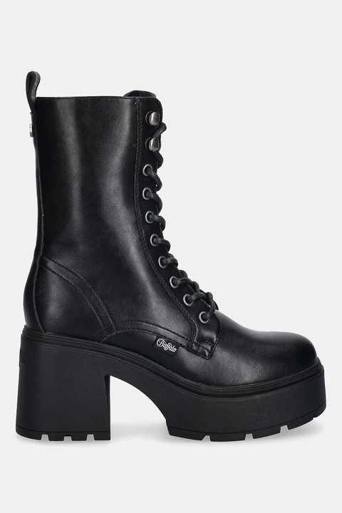 Buffalo botki Mila Lace Up Mid damskie kolor czarny na słupku 1622615-BLK - zdjęcie produktu nr 1