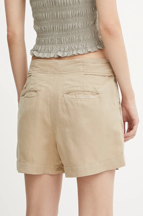 Guess szorty z domieszką lnu SHAYE damskie kolor zielony gładkie high waist W5GD1J WG8N0 - zdjęcie produktu nr 1