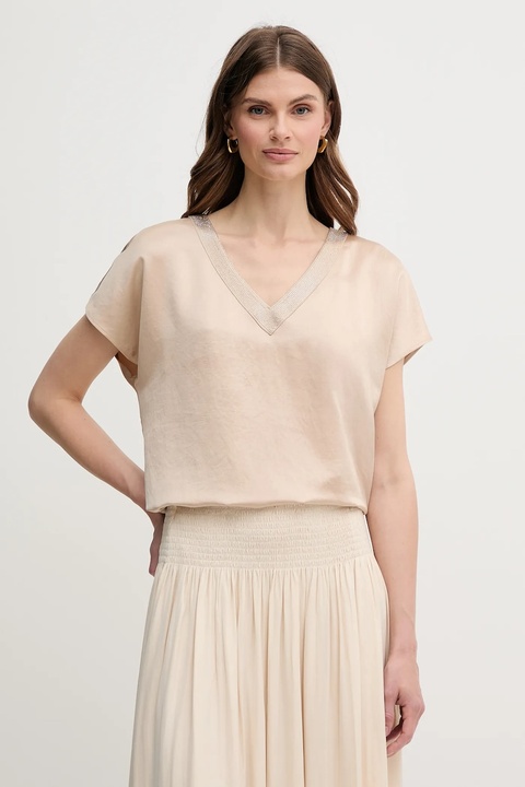 Marc Aurel bluzka damska kolor beżowy z aplikacją 6318-2000-93424 - zdjęcie produktu nr 1