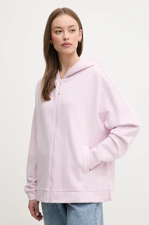 United Colors of Benetton bluza bawełniana damska kolor różowy z kapturem gładka 3UNID500R - zdjęcie produktu nr 1