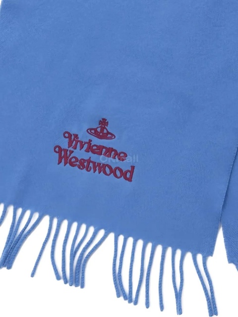 Vivienne Westwood logo-embroidery fringed scarf - Blue - zdjęcie produktu nr 2