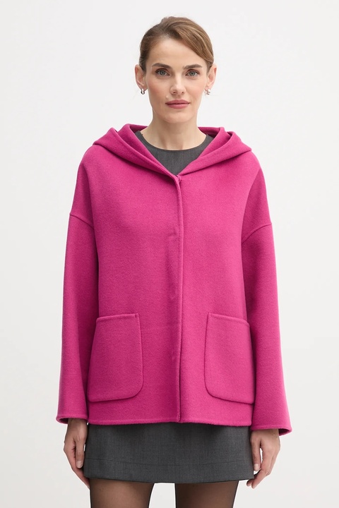 United Colors of Benetton płaszcz z dodatkiem wełny kolor różowy 28F7DN08M - zdjęcie produktu nr 1