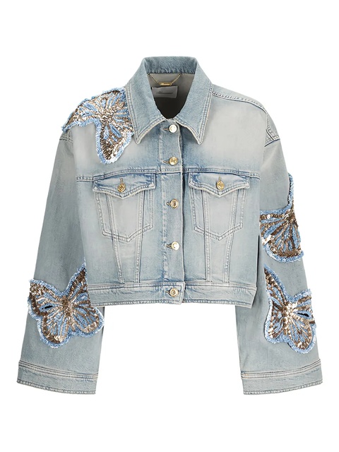 Blumarine butterfly sequin-embellished denim jacket - Blue - zdjęcie produktu nr 1