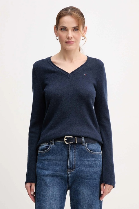 Tommy Hilfiger sweter wełniany damski kolor granatowy lekki WW0WW43505 - zdjęcie produktu nr 1