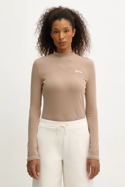Guess longsleeve ALBA kolor beżowy z półgolfem V5BP10 KCBF1 - zdjęcie produktu nr 1