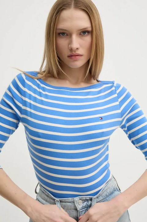 Tommy Hilfiger longsleeve bawełniany kolor niebieski WW0WW40589 - zdjęcie produktu nr 2