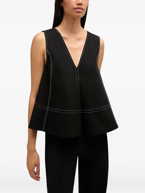 GANNI V-neck topstitch top - Black - zdjęcie produktu nr 2