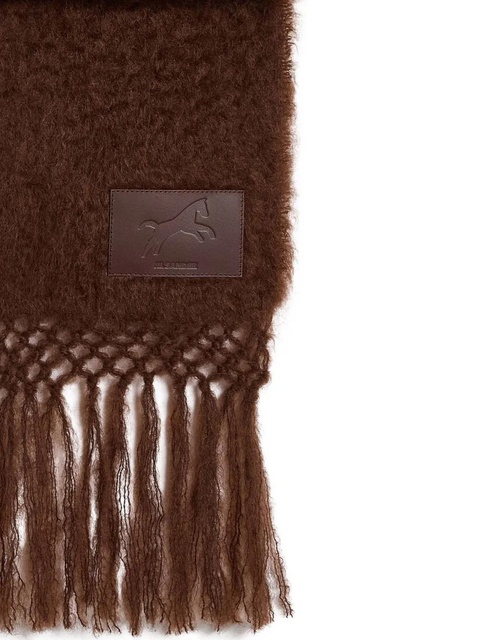 Jil Sander logo-patch fringed scarf - Brown - zdjęcie produktu nr 1