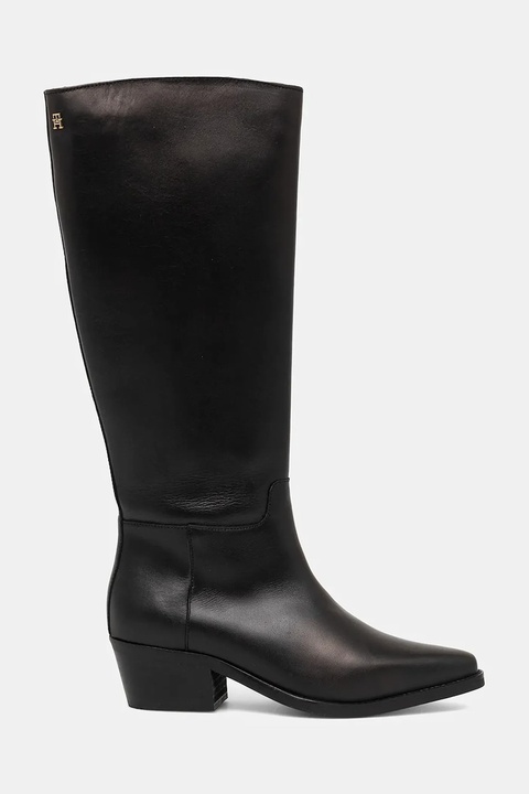 Tommy Hilfiger kozaki skórzane TH COWBOY LEATHER LONG BOOT damskie kolor czarny na słupku FW0FW09157 - zdjęcie produktu nr 2