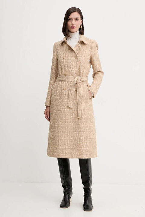 Twinset płaszcz z wełną kolor beżowy 252TP2140 - zdjęcie produktu nr 1