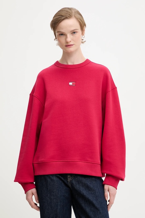 Tommy Jeans bluza bawełniana damska kolor bordowy z aplikacją DW0DW17325 - zdjęcie produktu nr 1
