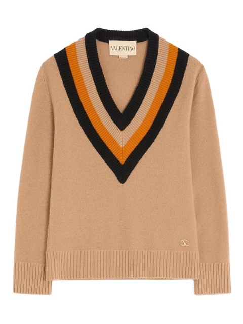 Valentino Garavani V-neck stripe-detail sweater - Neutrals - zdjęcie produktu nr 1