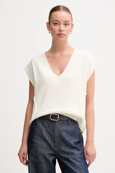 United Colors of Benetton kamizelka z dodatkiem wełny damski kolor beżowy 126WD4033 - zdjęcie produktu nr 1