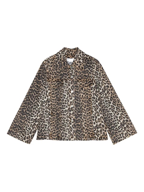 GANNI Jeansowa leopard-print flap-pocket jacket - Brown - zdjęcie produktu nr 1