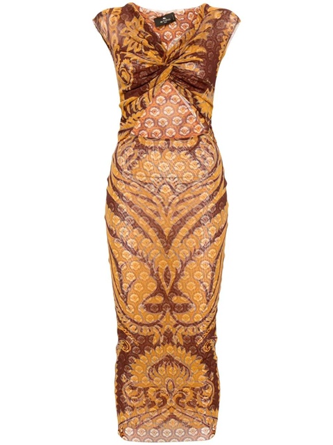 ETRO graphic-print mesh maxi dress - Brown - zdjęcie produktu nr 1