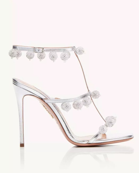 AQUAZZURA - Srebrne sandały na szpilce Cha Cha Cha - zdjęcie produktu nr 1