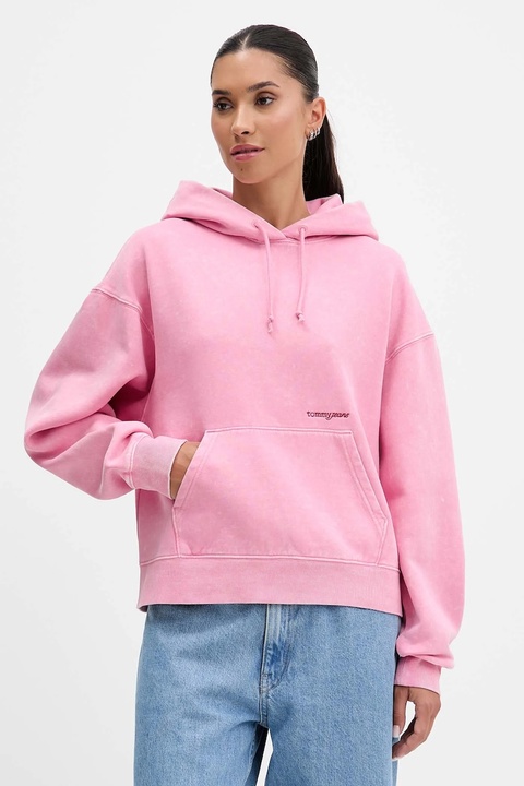 Tommy Jeans bluza damska kolor różowy z kapturem gładka DW0DW21609 - zdjęcie produktu nr 1