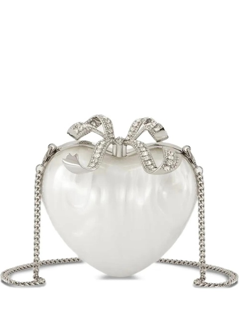 Self-Portrait heart-shaped crystal-embellished clutch - Neutrals - zdjęcie produktu nr 1