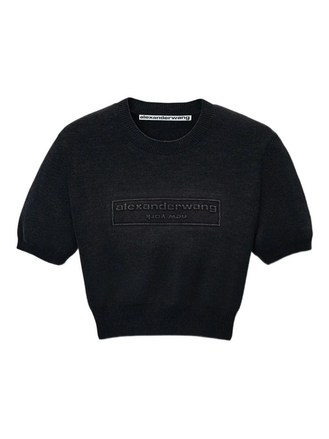 Alexander Wang logo-embossed short-sleeve knit top - Black - zdjęcie produktu nr 1