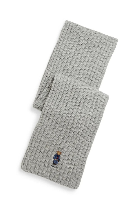 Polo Ralph Lauren szalik wełniany kolor szary gładki 455931877 - zdjęcie produktu nr 2