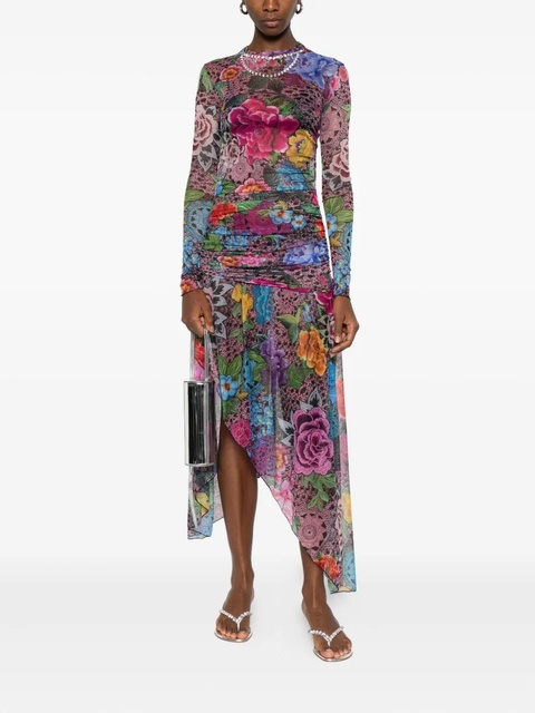 AREA floral-print asymmetric midi dress - Pink - zdjęcie produktu nr 2