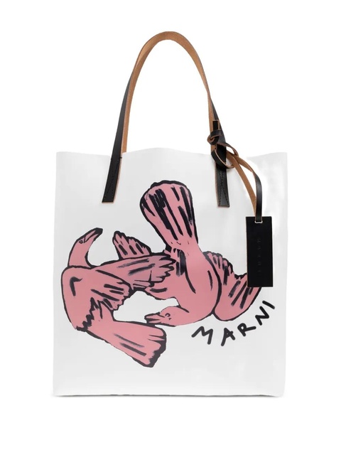 Marni bird-print leather tote bag - Pink - zdjęcie produktu nr 1