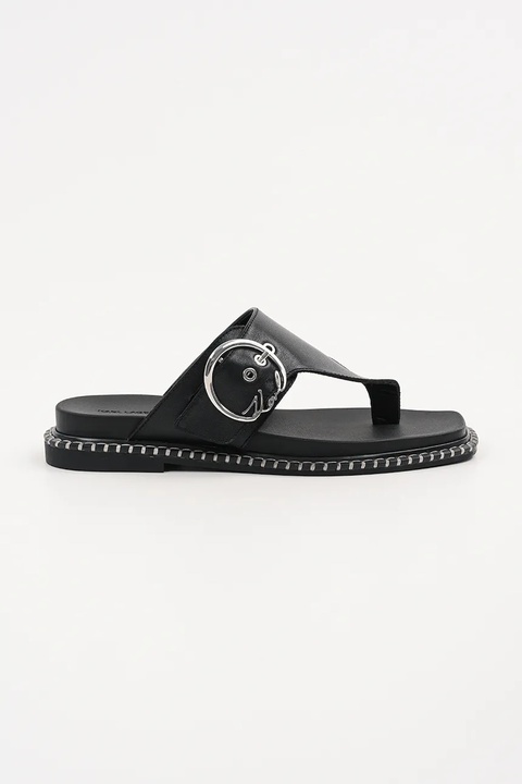 Karl Lagerfeld japonki skórzane KLEO damskie kolor czarny na płaskim obcasie KL81325 - zdjęcie produktu nr 1