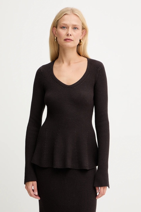 Twinset sweter z dodatkiem wełny damski kolor brązowy ciepły 252TT3141 - zdjęcie produktu nr 1