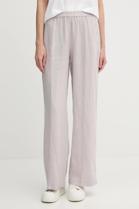 Sisley spodnie lniane kolor szary szerokie high waist - zdjęcie produktu nr 1