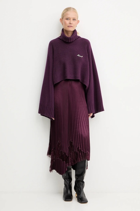 Twinset sweter z dodatkiem wełny damski kolor fioletowy lekki z golfem 252TT3422 - zdjęcie produktu nr 1