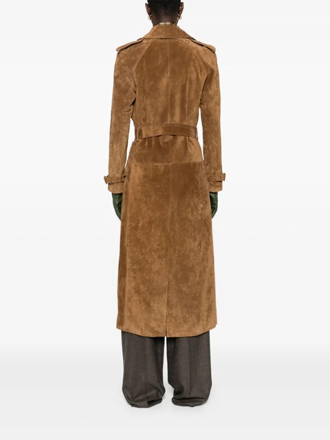 Saint Laurent double-breasted suede long coat - Brown - zdjęcie produktu nr 2