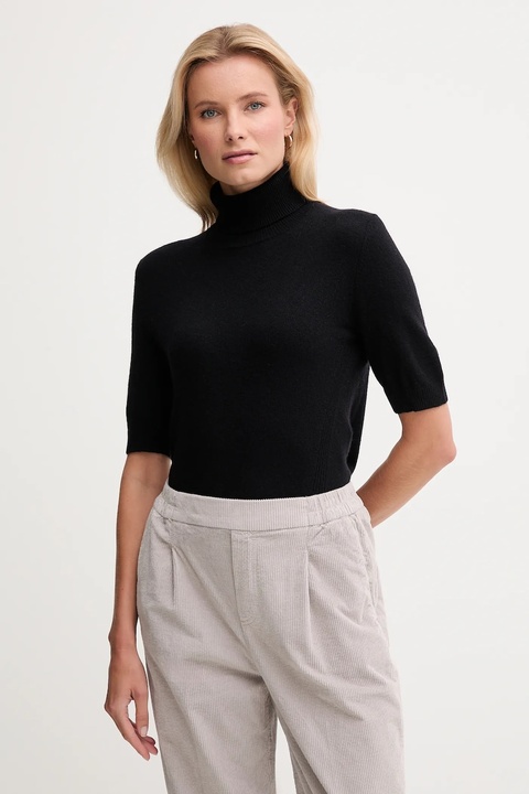United Colors of Benetton sweter z dodatkiem wełny dziecięcy damski kolor czarny lekki z golfem 102HD203X - zdjęcie produktu nr 1
