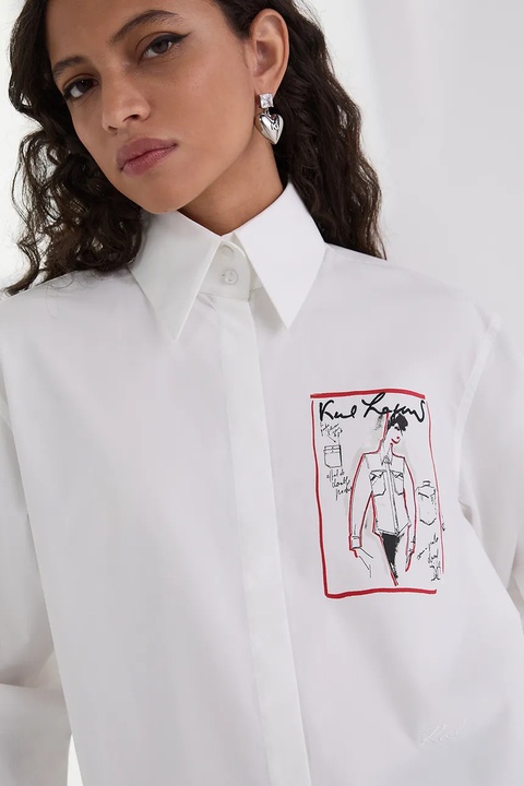 Karl Lagerfeld koszula bawełniana damska kolor biały relaxed z kołnierzykiem klasycznym A3W11040 - zdjęcie produktu nr 2