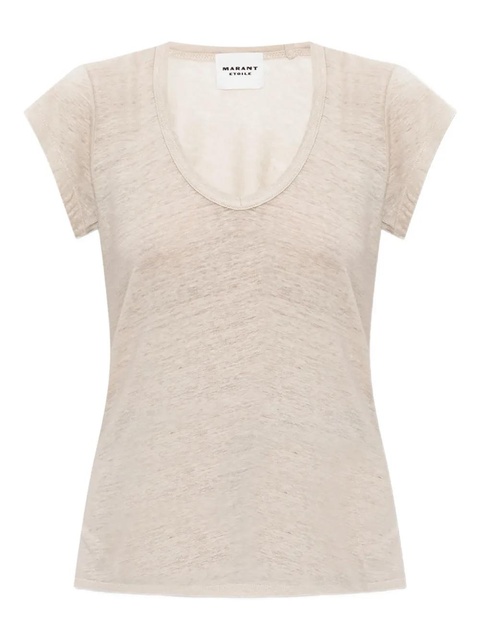 MARANT ÉTOILE V-neck short-sleeve linen T-shirt - Neutrals - zdjęcie produktu nr 1