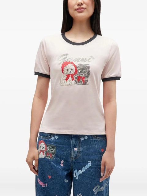 GANNI dog-print ringer t-shirt - Neutrals - zdjęcie produktu nr 2