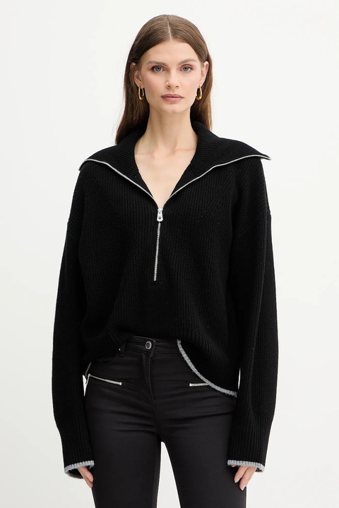 Pinko sweter z dodatkiem wełny damski kolor czarny z półgolfem 105448 A2Q9 - zdjęcie produktu nr 1